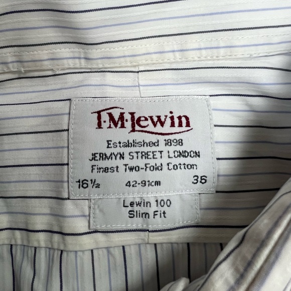 T.M. Lewin White w/ Blue Stripe French Cuff Shirt 16.5-36 - Picture 3 of 3